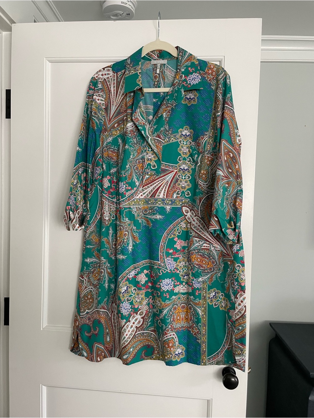 Paisley Teal Midi Shirt Dress - Women